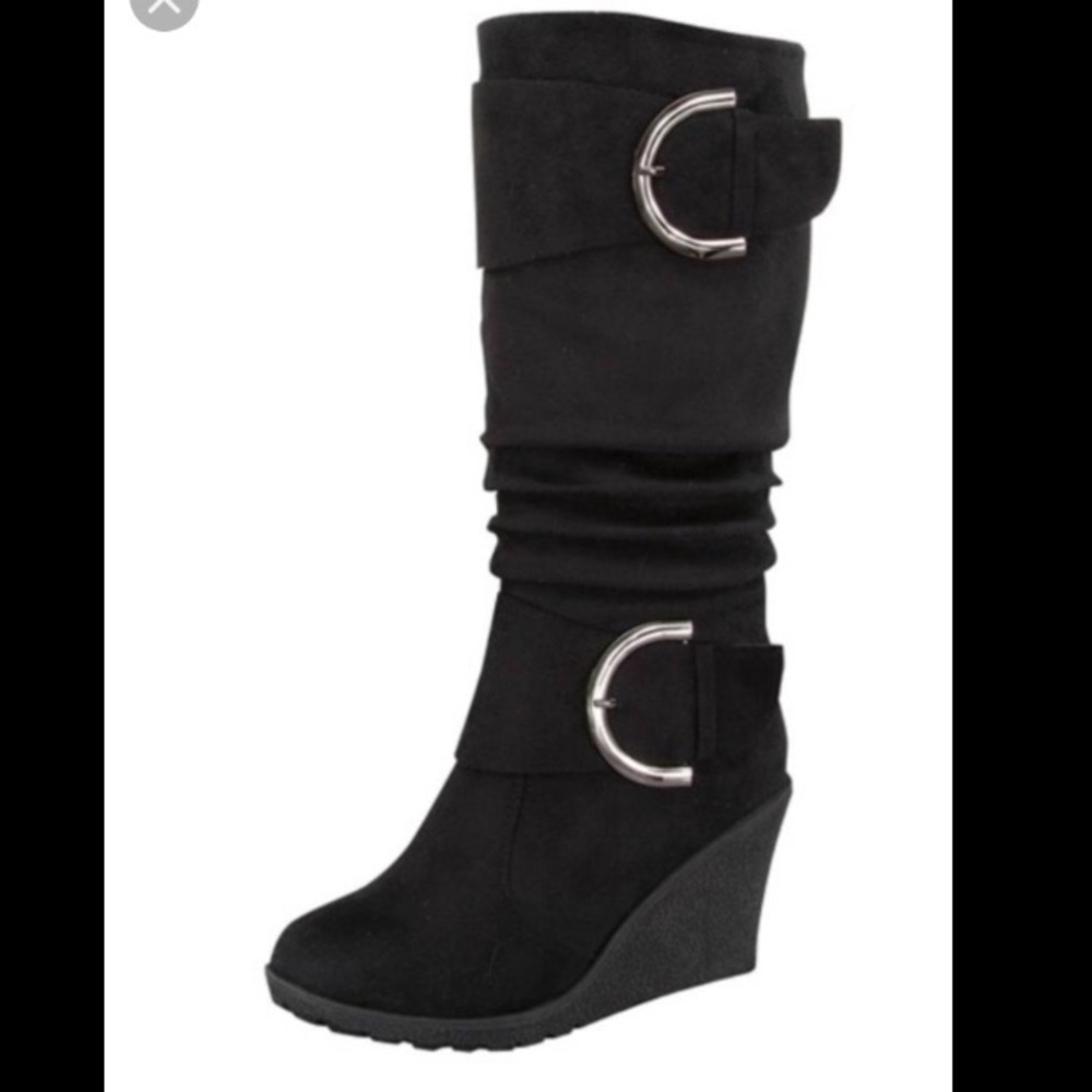 Top Moda suede boots. wedges, high cut